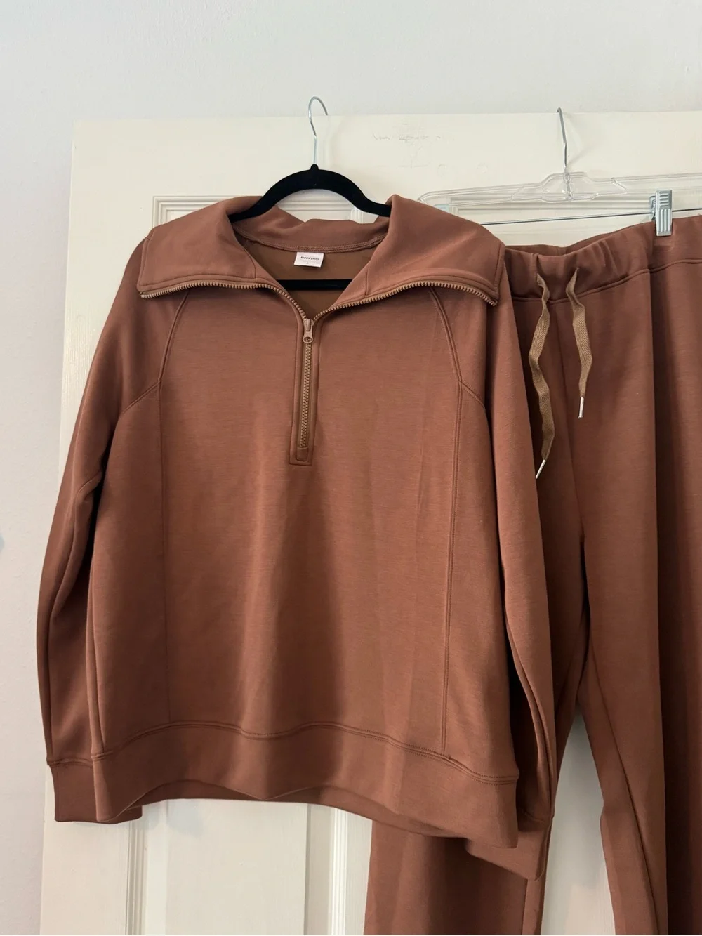 Women's Zip-Neck Pullover & Drawstring Joggers Set - Brown - Picture 5 of 5
